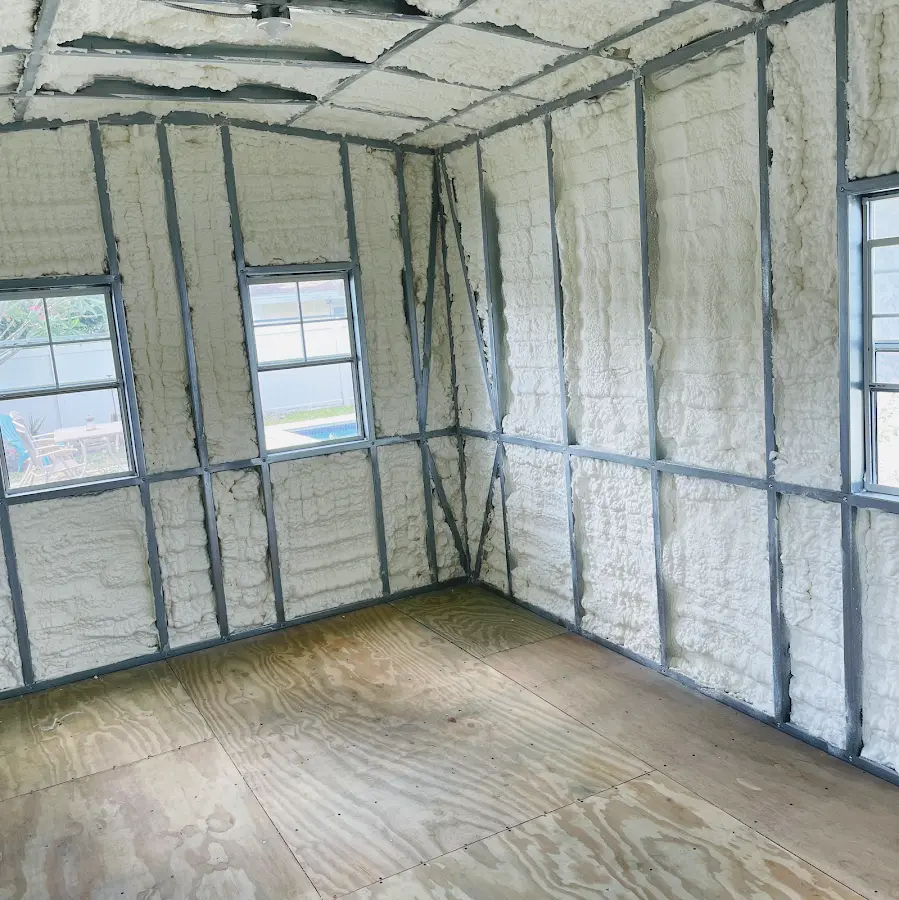 Closed-cell spray foam insulation applied to wall cavities in a residential project in Staunton